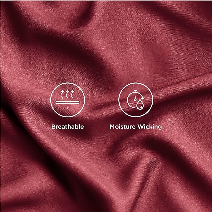 Bedsure Cooling Sheets Twin, Rayon Derived from Bamboo, Breathable & Soft Twin Sheets Set, Deep Pocket Up to 16 Inches, Hotel Luxury Silky Bedding for Hot Sleepers, Burgundy
