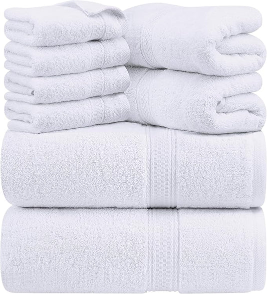 Utopia Towels Set, 16 Bath Towels, 16 Hand Towels, and 32 Washcloths, 600 GSM Ring Spun Cotton Highly Absorbent Towels for Bathroom, Shower Towel, (Pack of 64) (White)