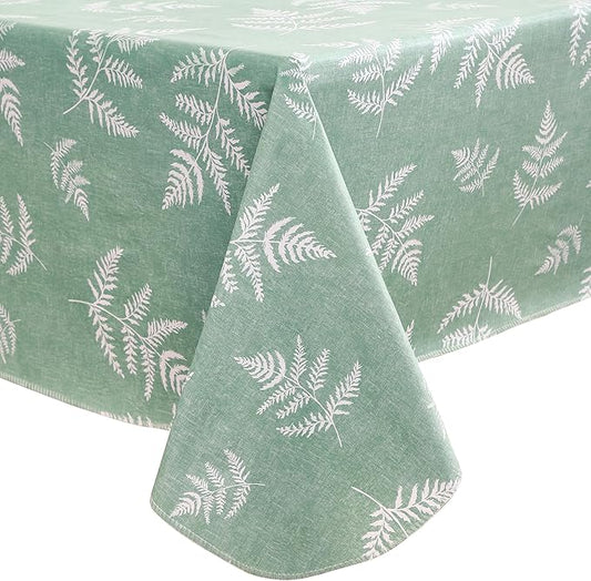Heavy Duty Vinyl Tablecloth with Flannel Backing Waterproof Oil-Proof Plastic Table Cloth Stain-Resistant Wipeable Rectangle or Square Table Cover for Indoor and Outdoor (Mint Leaf, 52X70 Inch)