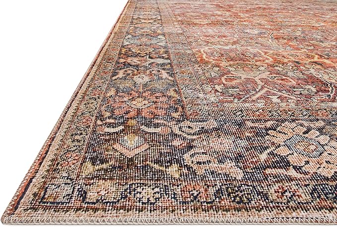 Loloi Layla Collection LAY-02 Spice/Marine 9'-0" x 12'-0" .13" Thick Area Rug, Soft, Durable, Vintage Inspired, Distressed, Low Pile, Non-Shedding, Easy Clean, Printed, Living Room Rug