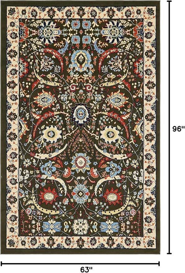 Unique Loom Espahan Collection Area Rug - Cape Cod (5' 3" x 8' Rectangle, Green/ Black)