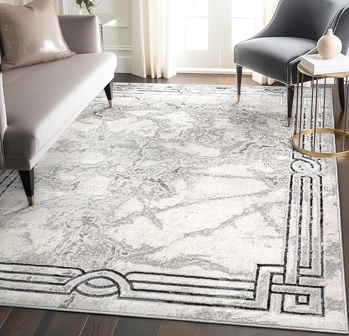 Well Woven Fairmont Collection Huntington Grey Marble Border Elegant & Soft 5x7 Area Rug Perfect for Bedroom & Living Room Durable Stain Resistant & Easy to Clean