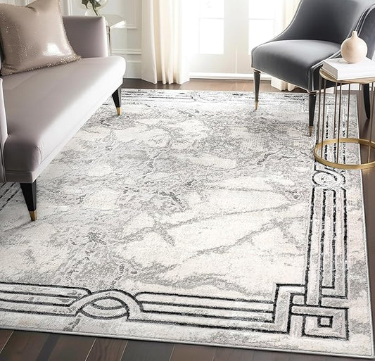 Well Woven Fairmont Collection Huntington Grey Marble Border Elegant & Soft 5x7 Area Rug Perfect for Bedroom & Living Room Durable Stain Resistant & Easy to Clean