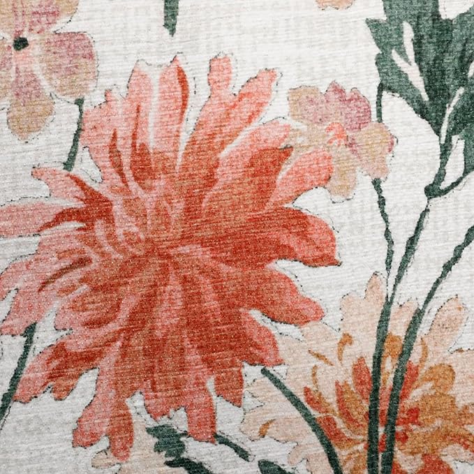 Laura Ashley Beige Dahlias Floral Machine Washable & Slip Resistant 26" x 72" Runner Rug