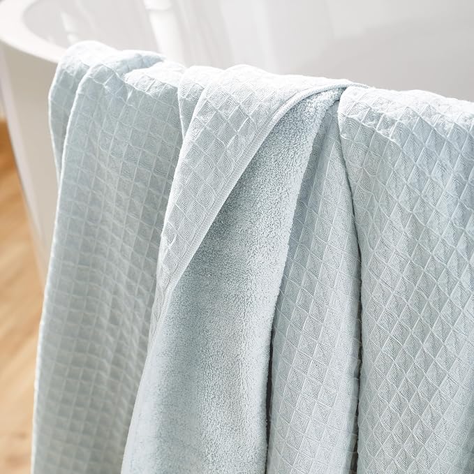 UCHINO Waffle Twist Cotton Weave Washcloth Towel for Bathroom Lightweight Absorbent Quick Dry Honeycomb Texture Solid Terry Loop Reverse 13" x 13", 1 Wash Cloth, Ocean Blue