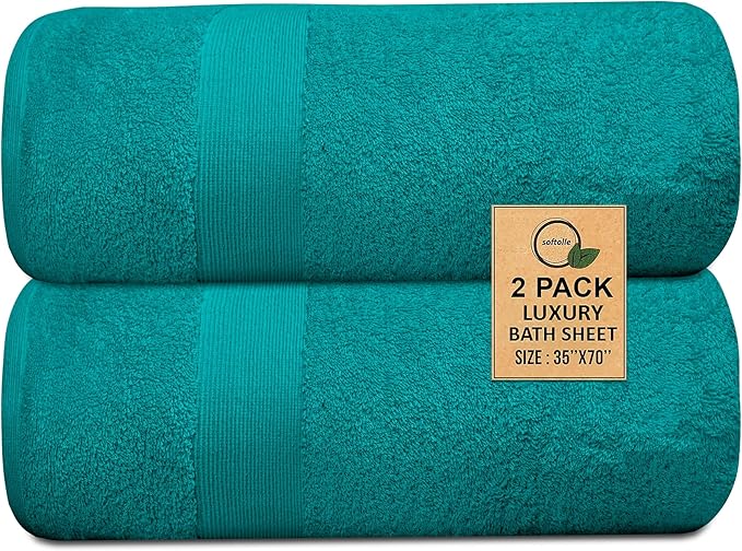 Softolle Luxury Bath Towels Set of 4 (27” x 54”) | Towels for Bathroom | Super Soft | Highly Absorbent Towels for Home, Spa, Gym (Teal, Bath Sheets (35”x70”) Pack of 2)