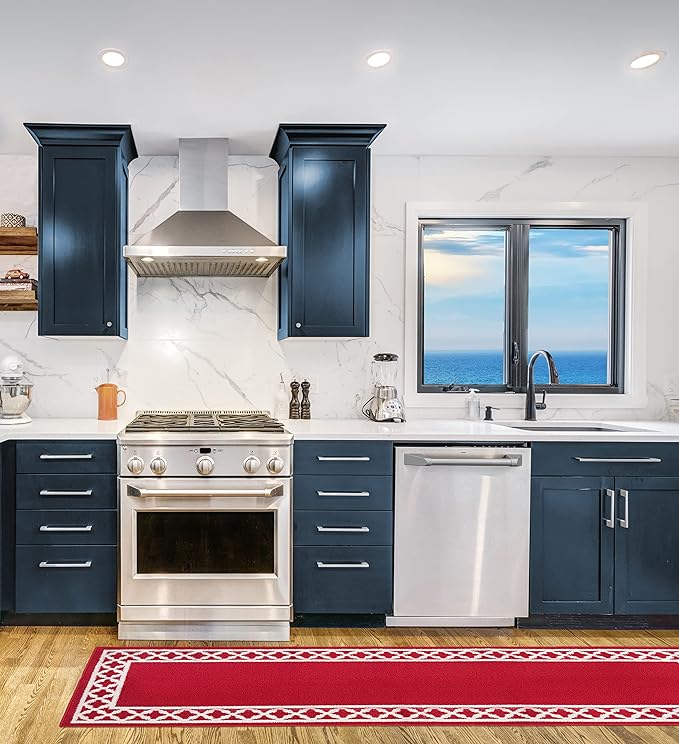 Nautica – Runner Rug | Indoor Runners for Hallways and Entry Rugs| Non-Slip and Non-Skid Entry and Kitchen Door Mat| Machine Washable Entryway Carpet Rugs |26” x 96” | Trellis Red