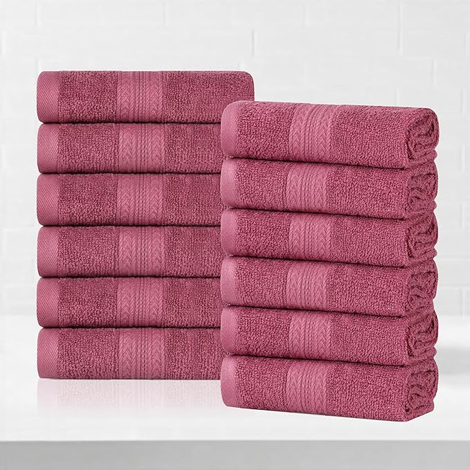 Superior Eco-Friendly Cotton 12-Piece Face Towel/Washcloth Set, Small, Fast Drying Towels for Face, Spa, Resort, Hotel, Hand, Shower, Guest Bathroom, Home, Airbnb, Apartment Essentials, Rosewood