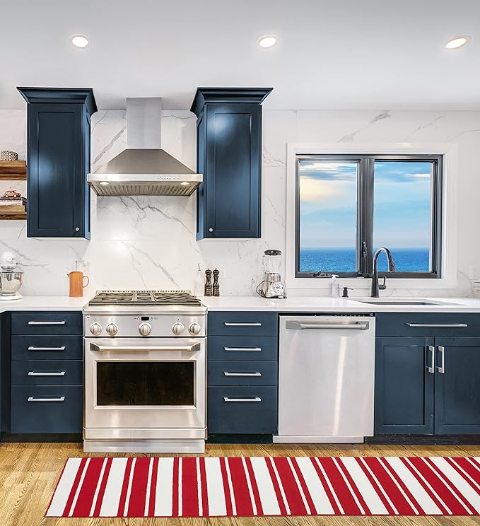 Nautica – Runner Rug | Indoor Runners for Hallways and Entry Rugs| Non-Slip and Non-Skid Entry and Kitchen Door Mat| Machine Washable Entryway Carpet Rugs |26” x 96” |Stripe Red