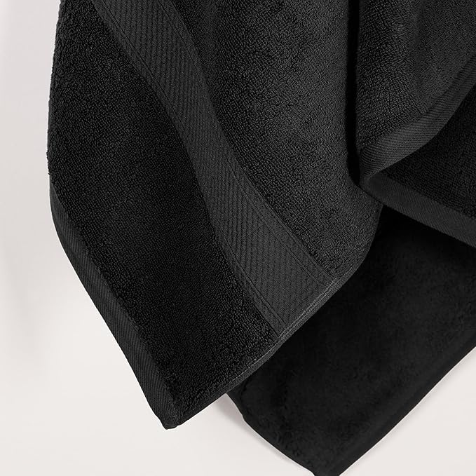 Superior Egyptian Cotton Pile Bath Towel Set of 2, Ultra Soft Luxury Towels, Thick Plush Essentials, Absorbent Heavyweight, Guest Bath, Hotel, Spa, Home Bathroom, Shower Basics, Black