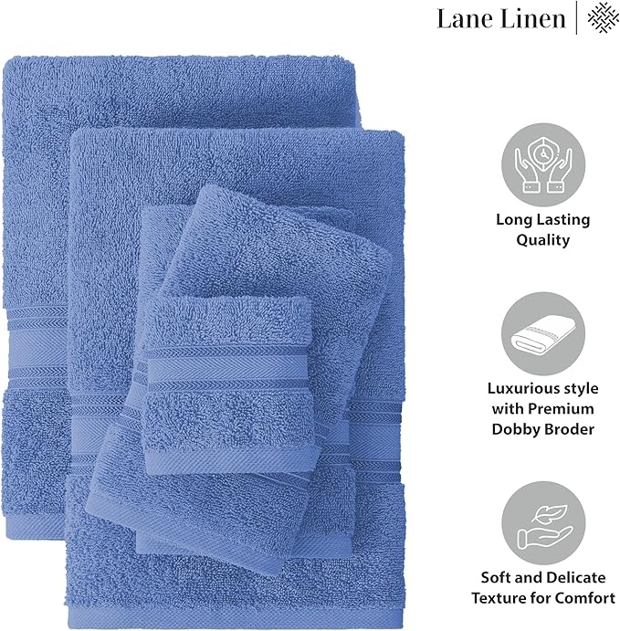 LANE LINEN Premium Bath Towel Set of 12 – 100% Cotton, 4 Bath, 4 Hand Towels & 4 Washcloths, Zero Twist, Ultra Soft, Quick-Dry, Ideal for Spa, Hotel & Everyday Use – Cerulean Blue