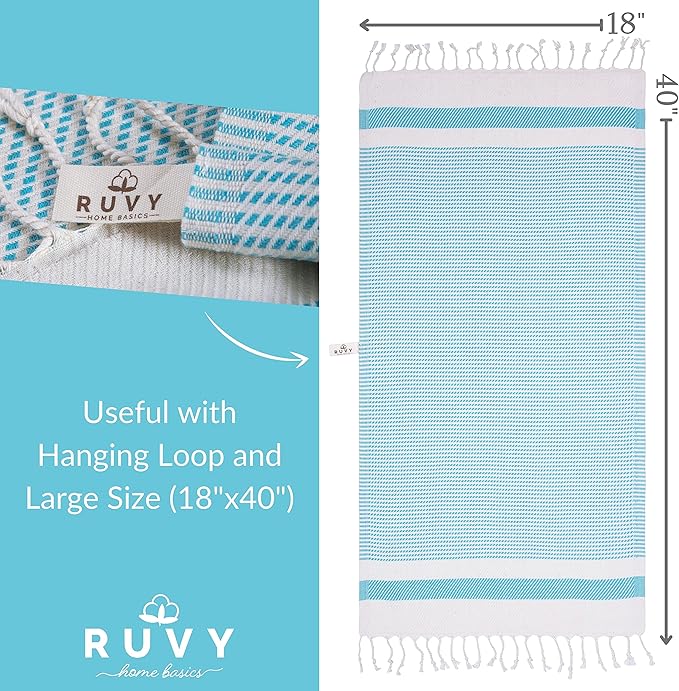 Ruvy Home Basics Turkish Hand Towels for Bathroom Set of 2 | 18"x40", Cotton | Decorative Towel for Bathroom, Kitchen, Dishcloth, Tea, Yoga, Face, Gym - Turquoise