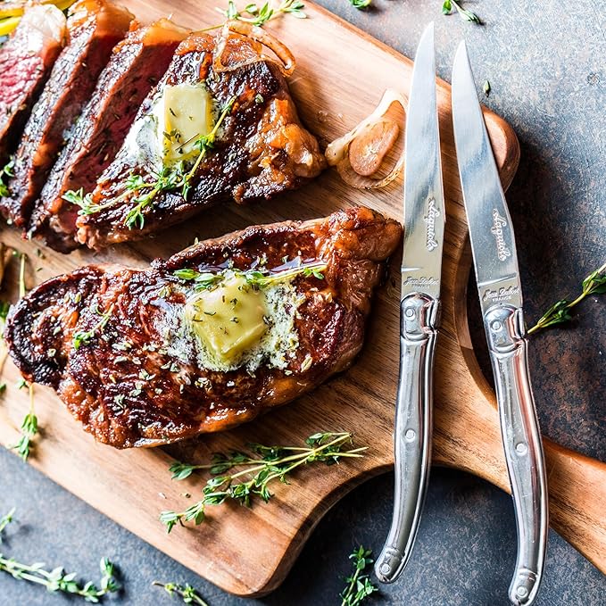 Jean Dubost JD5-12402.TQ 6 Steak Knives In Wooden Block, Turquoise