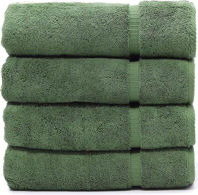 Luxury Hotel & Spa Collection Highly Absorbent, Quick Dry 100% Turkish Cotton 700 GSM, Eco Friendly Towel, for Bathroom Dobby Border Soft Bath Towel Set 27 X 54 -Moss, Bath Towels - Set of 4