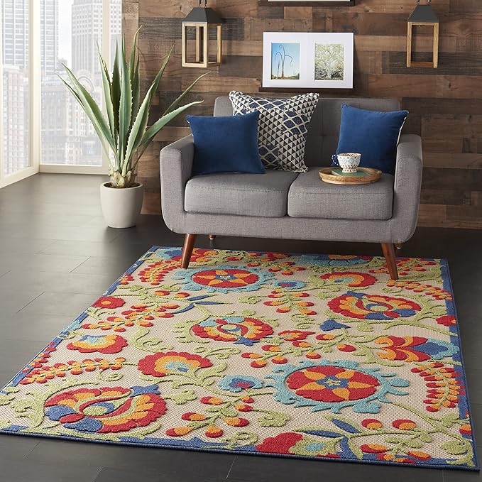 Nourison Home Aloha Multicolor 5'3" x 7'5" Area Rug - Easy Clean, Non Shedding, Bed Room, Living Room, Dining Room, Kitchen (5' x 8')