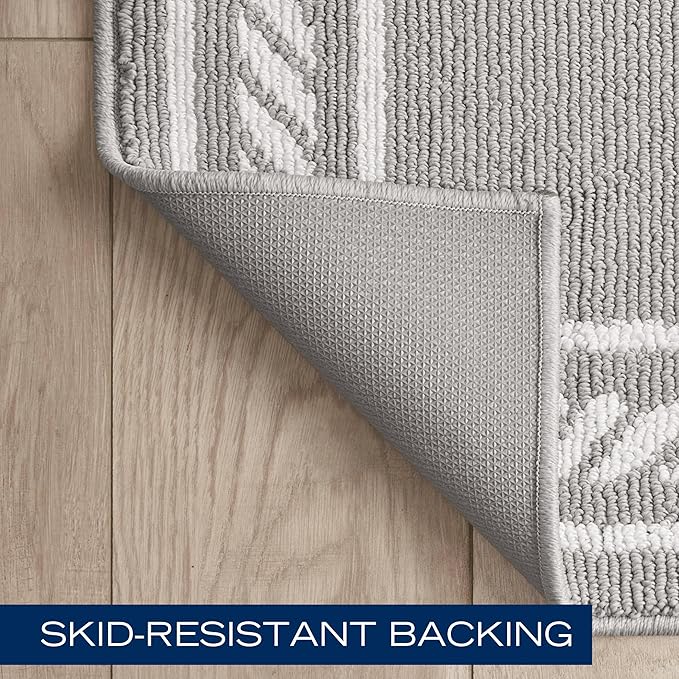 Nautica – Runner Rug | Indoor Runners for Hallways and Entry Rugs| Non-Slip and Non-Skid Entry and Kitchen Door Mat| Machine Washable Entryway Carpet Rugs | 2'2" x 8'| Rope Border Light Grey