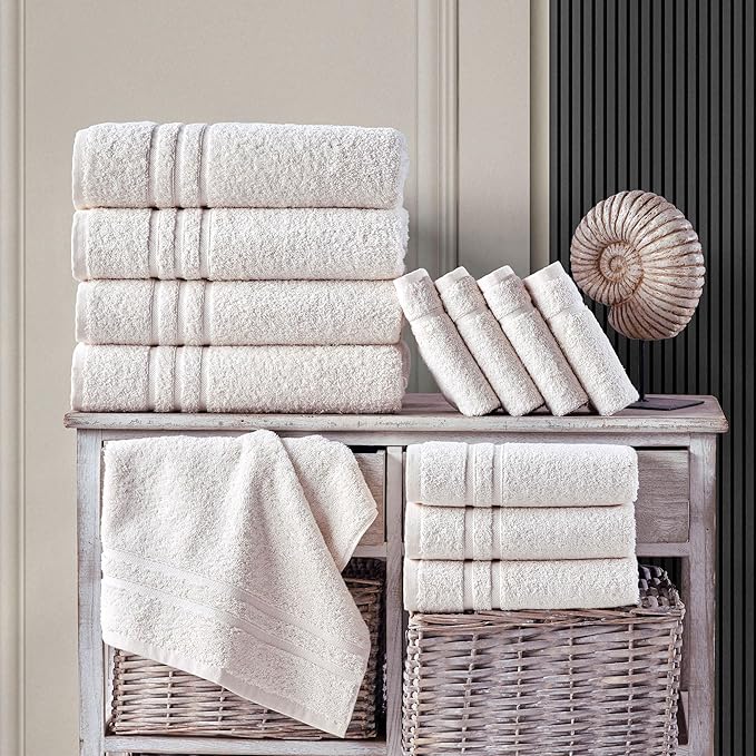 Hawmam Linen Sea Salt Cream Bath Towels 4 Pack Soft and Absorbent, Premium Quality Perfect for Daily Use 100% Cotton Towel 600 GSM