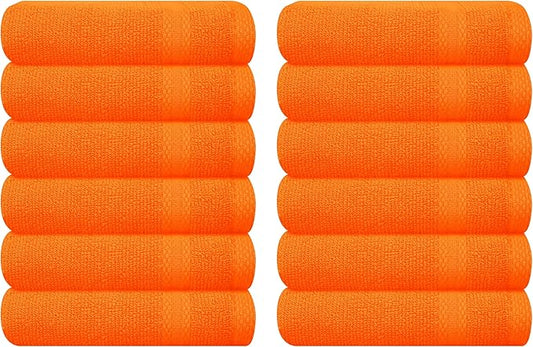GLAMBURG Ultra Soft 12-Piece Washcloths Set 13x13-100% Ringspun Cotton - Durable & Highly Absorbent Face Towels - Ideal for use in Bathroom, Kitchen, Gym, Spa & General Cleaning - Orange
