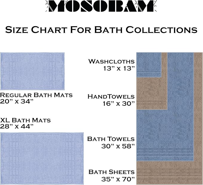 Mosobam Luxury Turkish 6pc Mixed Bath Bundle 2 Sizes for Body Towels and 2 for Mats White 700 GSM & 1000 GSM Bamboo Viscose & Aegean Turkish Combed Cotton
