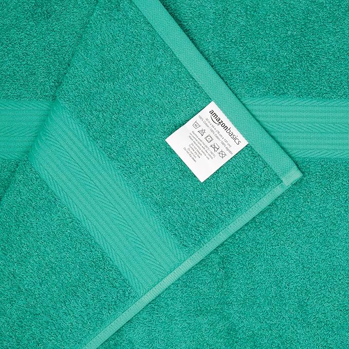 Amazon Basics 6 Piece Oversized Fade resistant Towel set, 100% Cotton towels for bathroom, soft and absorbent, 2 Bath Towels, 2 Hand Towels and 2 Washcloths bathroom towel set, Teal