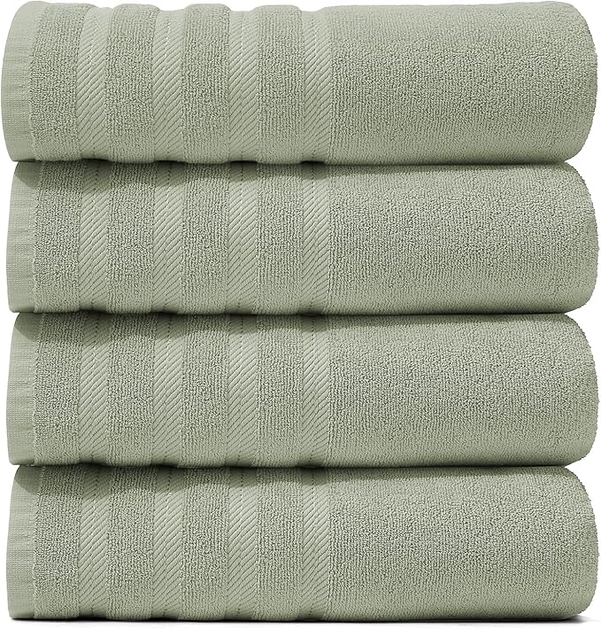 Hearth & Harbor Bath Towels for Bathroom - 100% Ring Spun Cotton Luxury Bathroom Towels - Soft & Highly Absorbent 4 Bath Towels, Sage Green