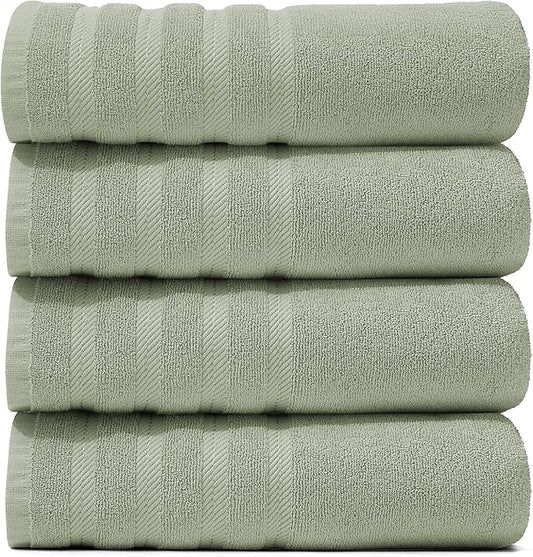 Hearth & Harbor Bath Towels for Bathroom - 100% Ring Spun Cotton Luxury Bathroom Towels - Soft & Highly Absorbent 4 Bath Towels, Sage Green