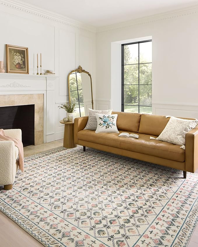 Loloi Rifle Paper Co. Eden Collection EDE-03 Lattice Ivory 2'-6" x 7'-6" Runner Rug feat. CloudPile™