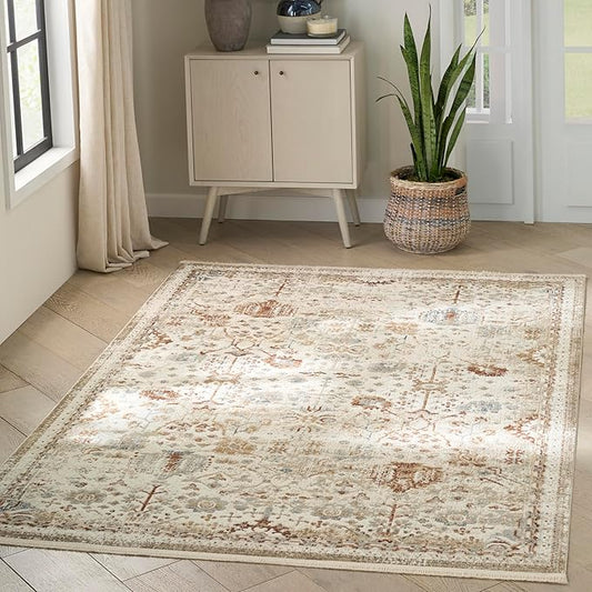 Nourison Home Pardis Ivory Rust 4' x 6' Area Rug - Easy Clean, Non Shedding, Bed Room, Living Room, Dining Room, Kitchen (4' x 6')