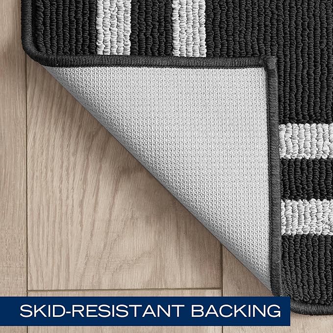 Nautica – Runner Rug | Indoor Runners for Hallways and Entry Rugs| Non-Slip and Non-Skid Entry and Kitchen Door Mat| Machine Washable Entryway Carpet Rugs | 2'6" x 12' | Double Border Black