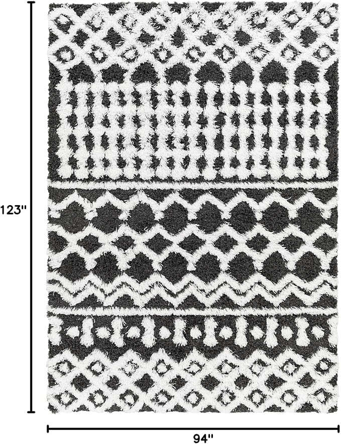 Livabliss Hapsburg Moroccan Shag Area Rug,7'10" x 10'3",Black/White