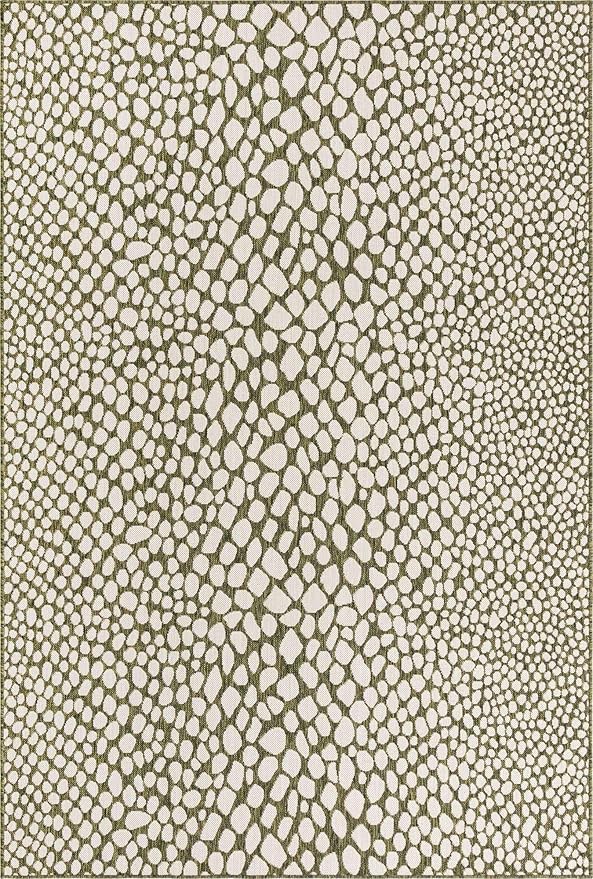 Unique Loom Outdoor Collection Area Rug - Cape Town (6' 1" x 9' Rectangle, Green/ Ivory)