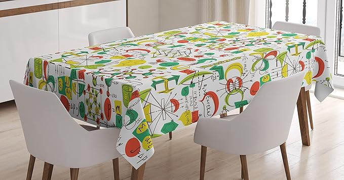 Ambesonne Colorful Tablecloth, Science Lab Objects Doodle Like Vintage Style Sketches Back to Theme Print, Rectangular Table Cover for Dining Room Kitchen Decor, 52" X 70", Apple Green