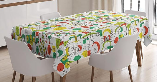 Ambesonne Colorful Tablecloth, Science Lab Objects Doodle Like Vintage Style Sketches Back to Theme Print, Rectangular Table Cover for Dining Room Kitchen Decor, 60" X 84", Apple Green