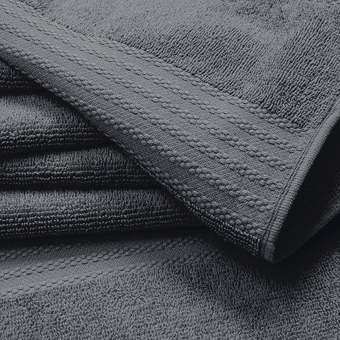 GLAMBURG Ultra Soft 24-Piece Towel Set - 100% Pure Ringspun Cotton, Contains 8 Oversized Bath Towels 27x54, 8 Hand Towels 16x28, 8 Wash Cloths 13x13- Ideal for Everyday use, Hotel & Spa- Charcoal Grey