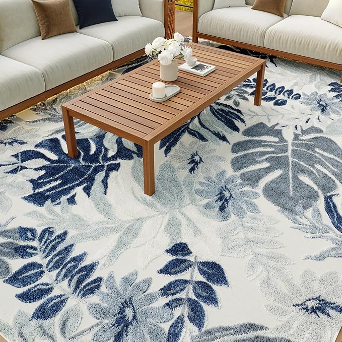 Nourison Home Suncoast Blue 9' x 12' Area Rug - Easy Clean, Non Shedding, Bed Room, Living Room, Dining Room, Kitchen (9' x 12')