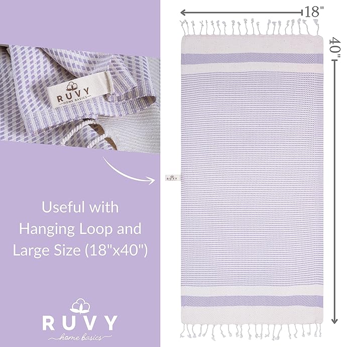 Ruvy Home Basics Turkish Hand Towels for Bathroom Set of 2 | 18"x40", Cotton | Decorative Towel for Bathroom, Kitchen, Dishcloth, Tea, Yoga, Face, Gym - Lavender