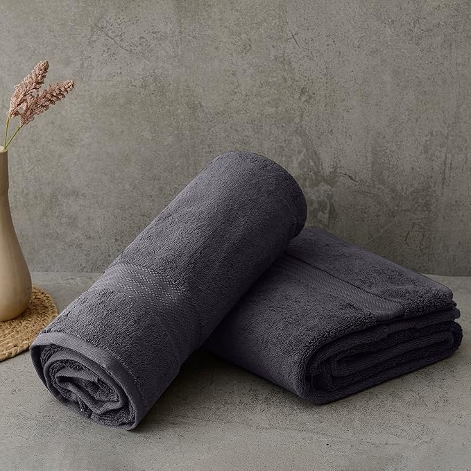 Fabdreams 100% Organic Cotton Bath Sheet Set of 2 700 GSM Oversized Towels Ultra Soft Plush Absorbent Durable Skin-Friendly Spa Hotel Premium Comfort Large 36 x 70 in Charcoal Black