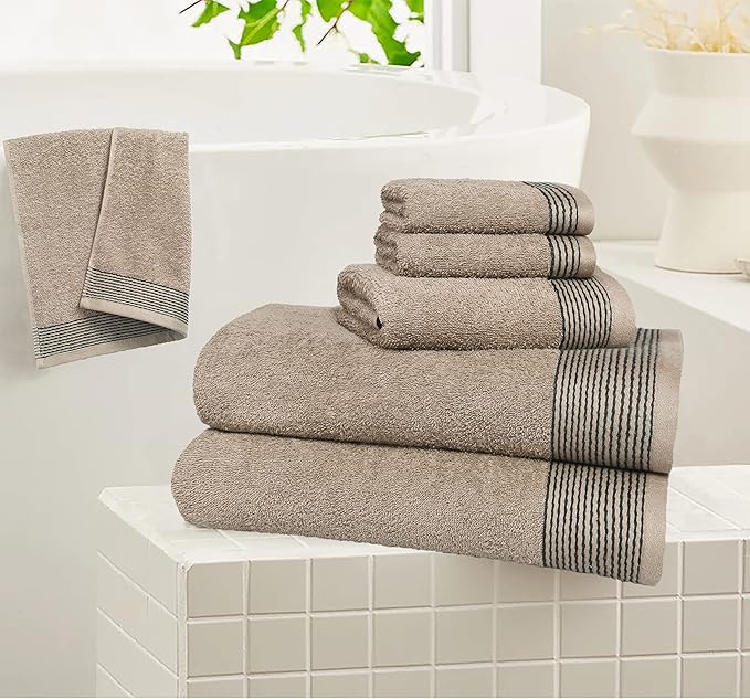 Belizzi Home 100% Cotton Ultra Soft 6 Pack Towel Set, Contains 2 Bath Towels 28x55 inchs, 2 Hand Towels 16x24 inchs & 2 Washcloths 12x12 inchs, Compact Lightweight & Highly Absorbant - Tan
