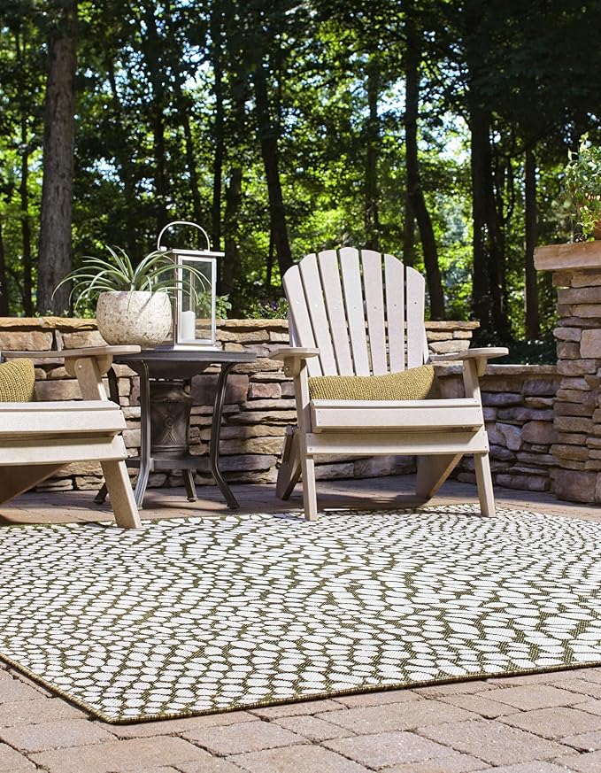 Unique Loom Jill Zarin Outdoor Collection Area Rug - Cape Town (13' Square, Green/ Ivory)