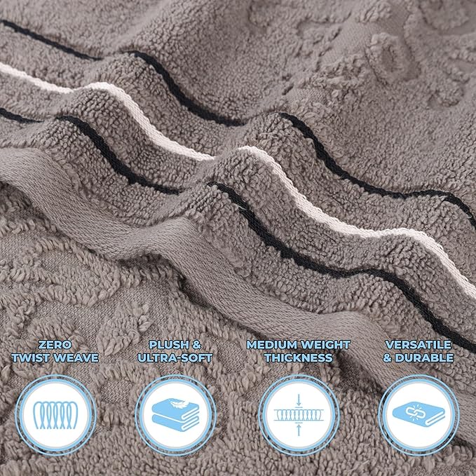 Superior Cotton 12 Piece Assorted Floral Towel Set, Includes 4 Bath, 4 Hand, 4 Washcloth/Face Towels, Quick Dry, Home Essentials, Shower, Spa, Luxury Plush Soft Absorbent Towels, Zero Twist, Charcoal