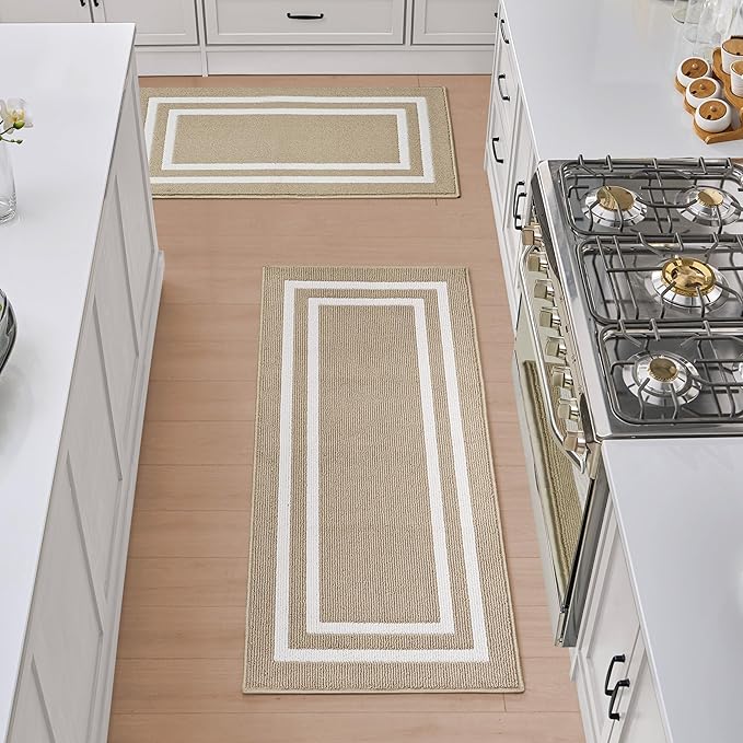 Nautica – Runner Rug 2 Piece Set | Indoor Runners for Hallways and Entry Rugs| Non-Skid Entry and Kitchen Door Mat| Machine Washable Carpet Rugs | 2'2" x 3'9" and 2'2" x 5' | Double Border Beige