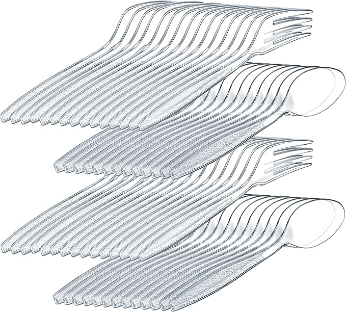 Plastic Forks and Spoons Set - (Bulk Pack 360 Pcs) Clear Plastic Cutlery Utensils Heavy Duty, 180 Forks and 180 Spoons, Silverware Sets for Party Supplies, Dinners, Take-Out, Catering, Food Services