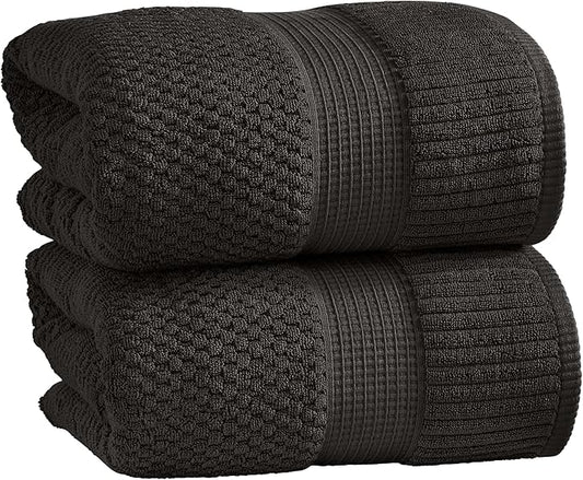 NY Loft 100% Cotton 2 Pack Bath Sheet Towel Set | Extra Large Oversize Bath Towels | Absorbent & Quick-Dry | Textured and Durable Cotton | Black