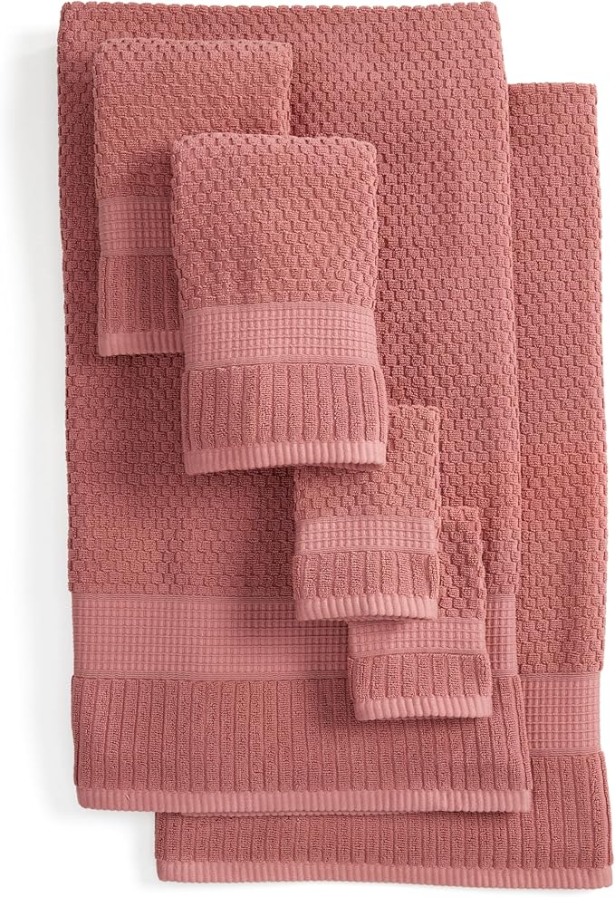 NY Loft 100% Cotton Towel Set 6 Piece | Super Soft & Absorbent Quick-Dry 2 Bath Towels 2 Hand Towels & 2 Washcloths | Textured and Durable Cotton | Premium Thick Towels | (6 Piece Set, Rose)