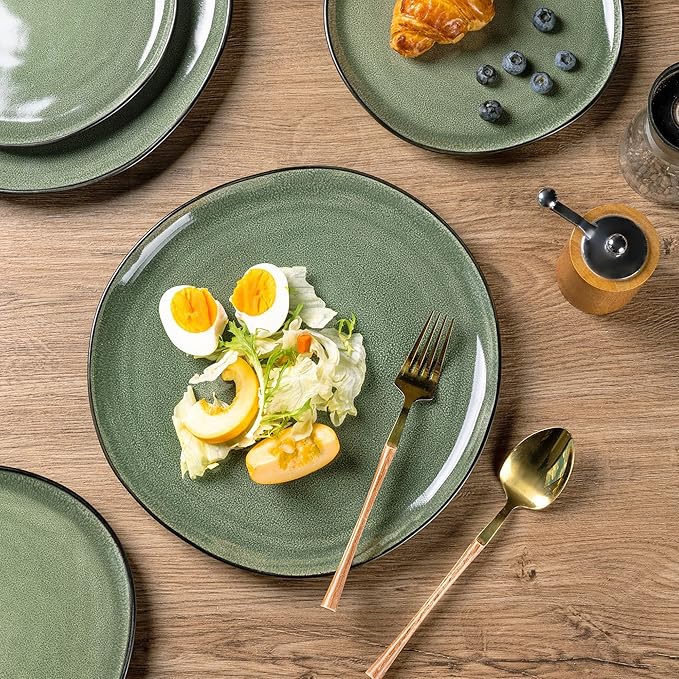 AmorArc Ceramic Dinnerware Sets,Handmade Reactive Glaze Stoneware Plates and Bowls Set,Highly Chip and Crack Resistant | Dishwasher & Microwave Safe Dishes Set,Service for 4 (12pc)