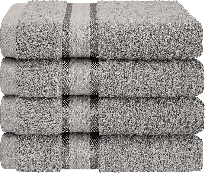4 Pack Washcloth Set, 100% Cotton Wash Rags Towels for Bathroom, Gray