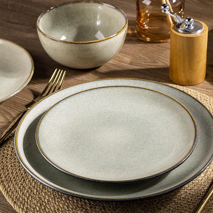 AmorArc Ceramic Dinnerware Sets for 4, 12 Pieces Handpainted Stoneware Plates and Bowls Set, Scratch Resistant Dishes Set, Dishwasher & Microwave Safe, Reactive Color