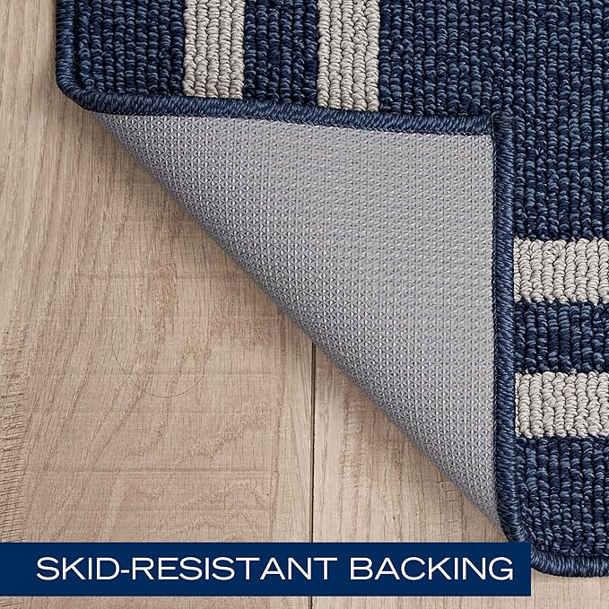 Nautica – Runner Rug | Indoor Runners for Hallways and Entry Rugs| Non-Slip and Non-Skid Entry and Kitchen Door Mat| Machine Washable Entryway Carpet Rugs | 2'2" x 3'9" | Double Border Denim