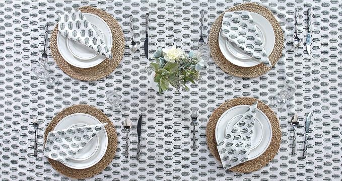 Ridhi Emerald Green Hand Block Print Cotton Rectangle Tablecloth 102" x 48" inches Reusable Table Cover Decorative Everyday Use for Dining, Farmhouse, Home, Party, Festive, Wedding, Fall