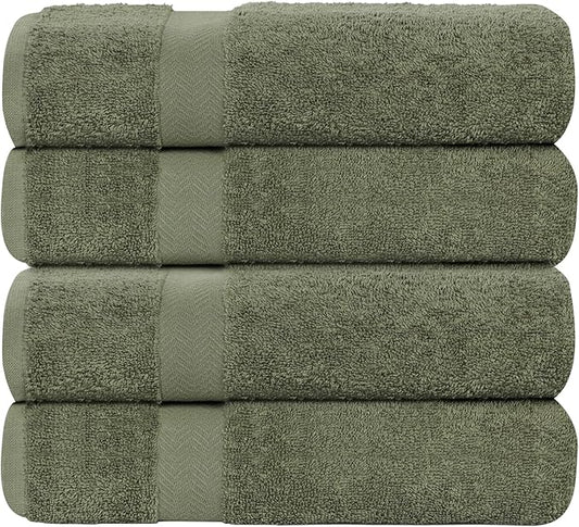 Superior 4-Piece Cotton Bath Towel Set, Towels for Adults, Kids, Fast Drying Body Towels, Shower, Bath, Pool, Guest/Master Bathroom Essentials, Dorm, Home, Apartment, Franklin Collection, Green